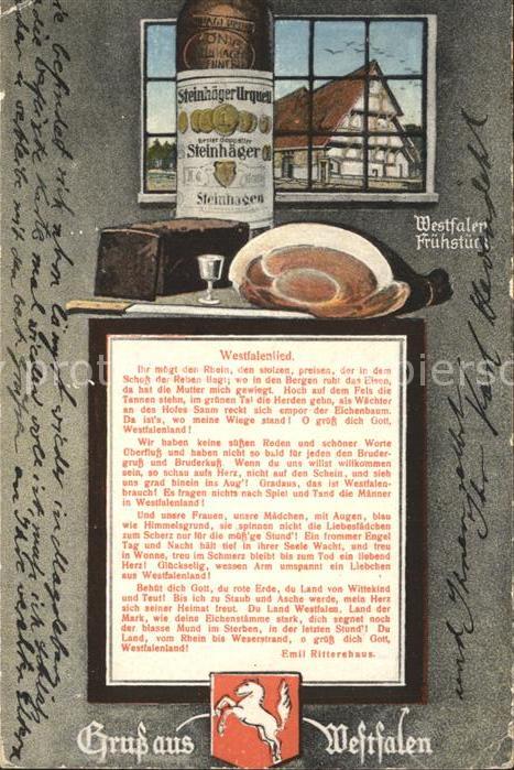 Liederkarte Westfalenlied Emil Rittershaus Schinken Steinhaeger Pumpernickel