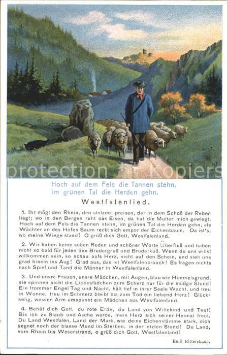 Liederkarte Westfalenlied Emil Rittershaus Schafherde Hirte
