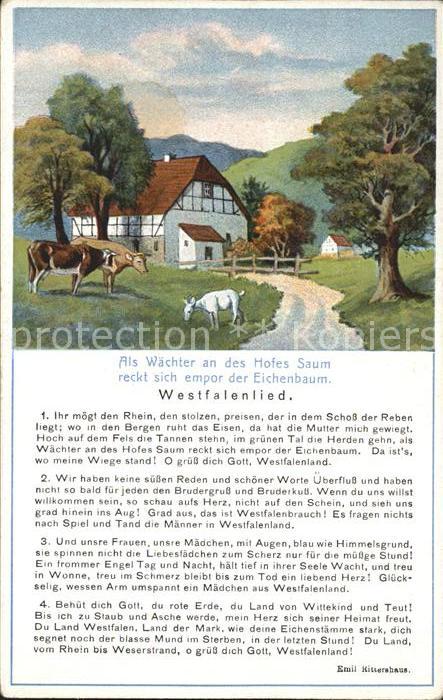 Liederkarte Westfalenlied Emil Rittershaus Kuehe Schaf Eichenbaum