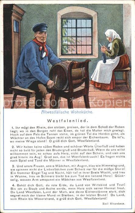 Liederkarte Westfalenlied Altwestfaelische Wohnkuecke Emil Rittershaus Stricken
