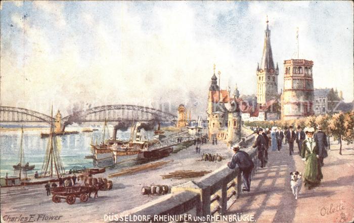 Verlag Tucks Oilette Nr. 635 B Duesseldorf Rheinufer Rheinbruecke Charles E. Flo