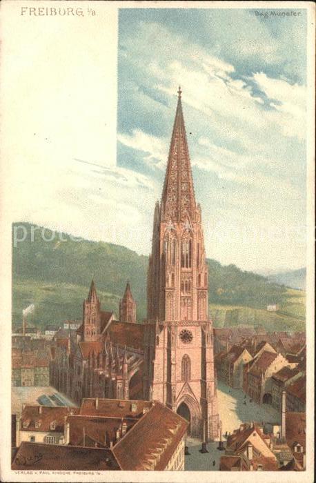 Kuenstlerkarte C. Jung Freiburg im Breisgau Muenster Litho
