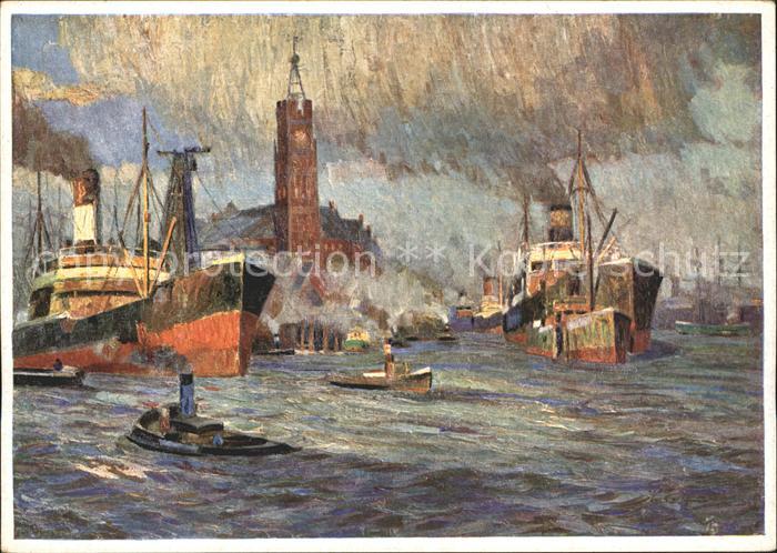 Kuenstlerkarte P.E. Gabel Hamburg Hafen Kehrwiederspitze