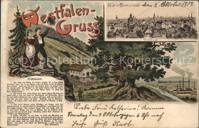 Liederkarte Westfalenlied Emil Rittershaus Dortmund Litho