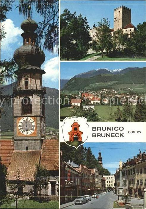Bruneck Kirche Burg Strassenpartie Brunnen Alpenpanorama
