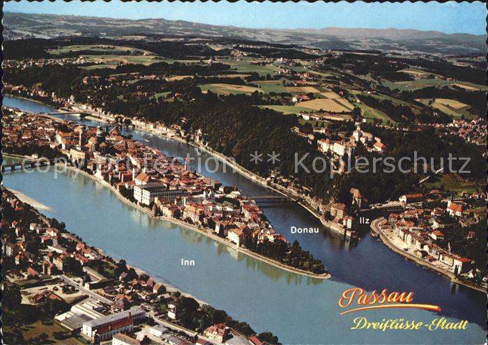PAssAU Bayern Dreifluesse Stadt Muendung Inn Ilz Donau Fliegeraufnahme
