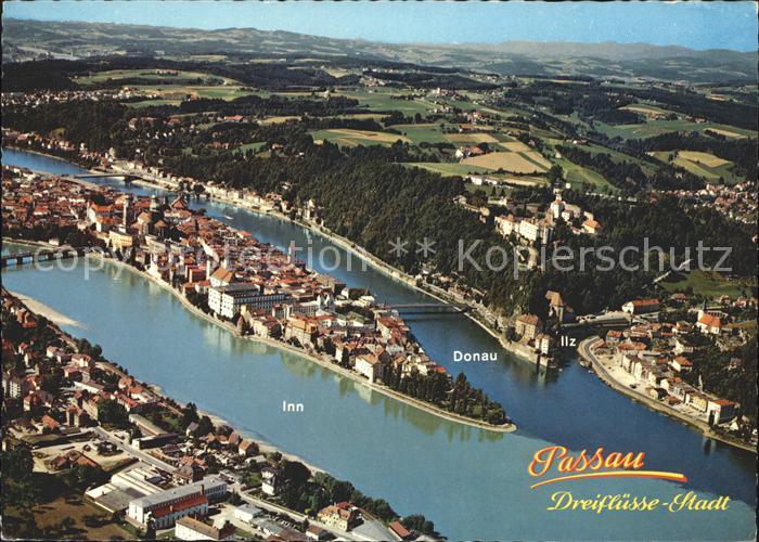 PAssAU Bayern Dreifluesse Stadt Muendung Inn Ilz Donau Fliegeraufnahme