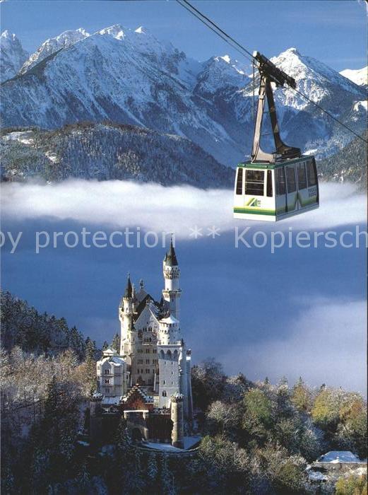 Schwangau Koenigsschloss Neuschwanstein mit Alpsee Alpenpanorama Seilbahn Bergba