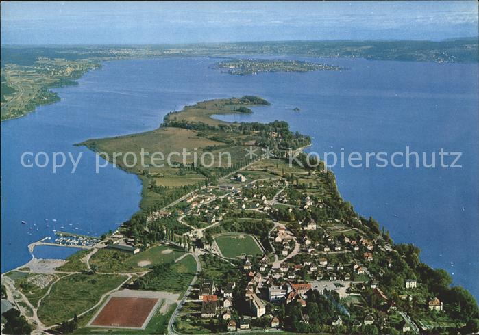 Radolfzell Bodensee Fliegeraufnahme mit Halbinsel Mettnau