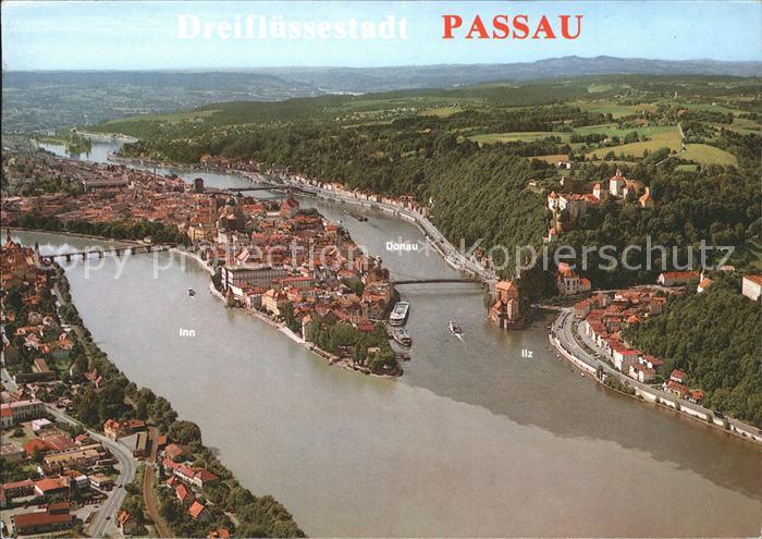 PAssAU Bayern Fliegeraufnahme Dreifluessestadt Innmuendung Ilz Donau