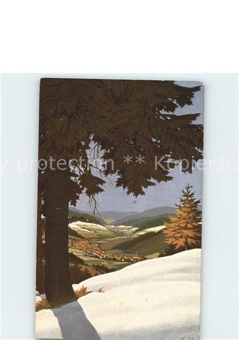 Furtwangen Kuenstlerkarte Wald im Schnee