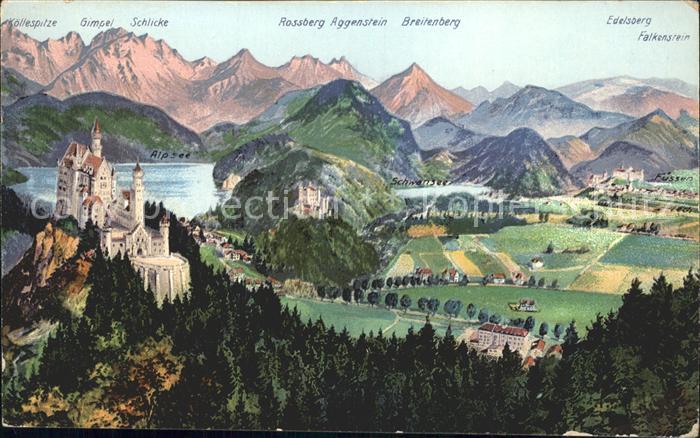 Fuessen Allgaeu Schloss Neuschwanstein  Kuenstlerkarte