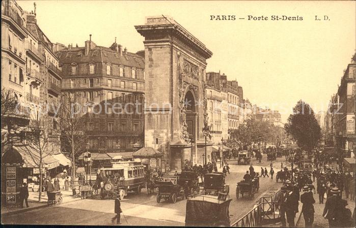 Paris Porte St-Denis Strassenbahn Autos Pferdekutschen