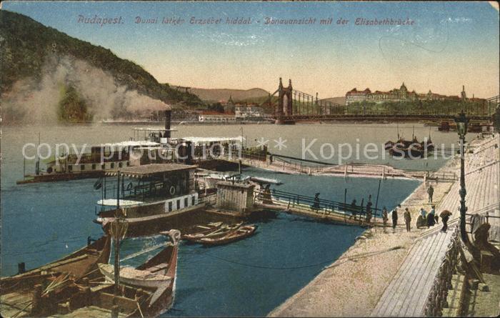 Budapest Donau mit Elisabethbruecke Schiffe