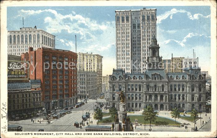 Detroit Michigan Soldiers Monument City Hall Dime Bank Building %st