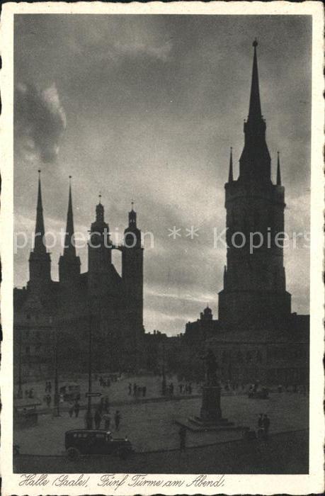 Halle Saale Fuenf Tuerme am Abend