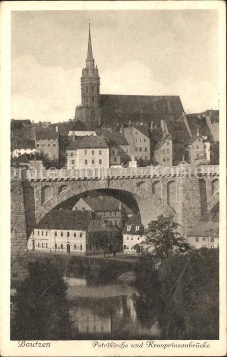 Bautzen Sachsen Petrikirche mit Kronprinzenbruecke