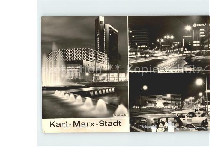 Karl-Marx-Stadt CHEMNITZ Stadthalle Strasse der Nationen bei Nacht