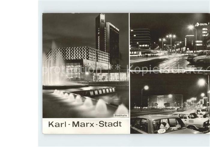 Karl-Marx-Stadt CHEMNITZ Stadthalle Strasse der Nationen bei Nacht