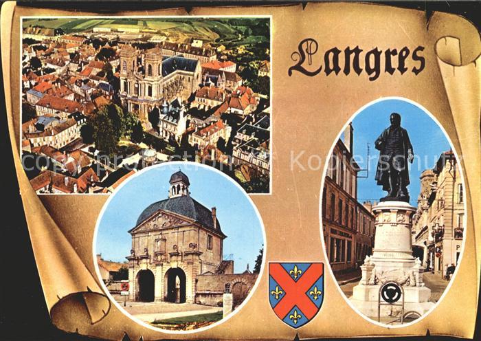Langres Vue aerienne La cathedrale La Porte des Moulins Statue de Diderot