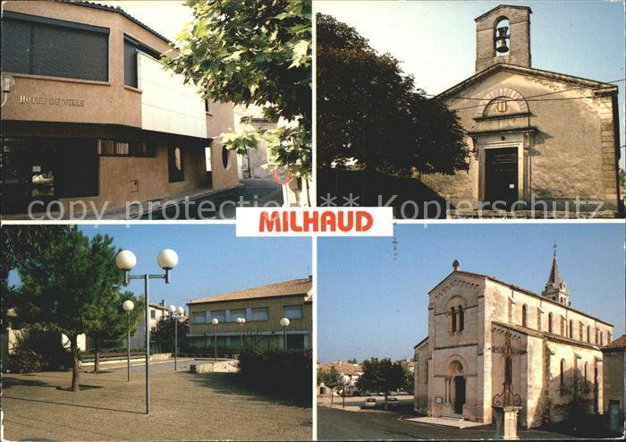 Milhaud La mairie Le temple La place F Mistral L'eglise St Sebastien