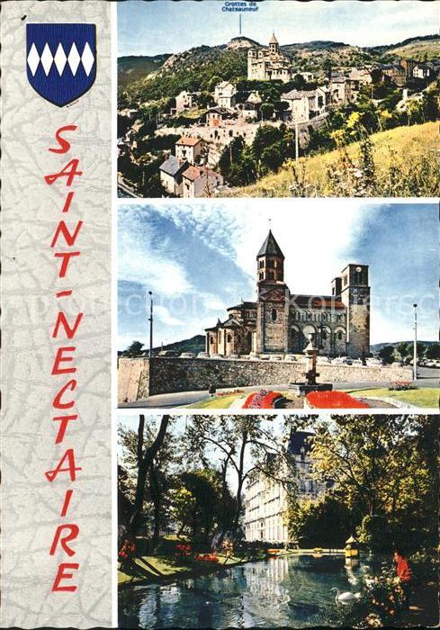 Saint-Nectaire Puy de Dome Vue generale Eglise romane Bassin aux cygne