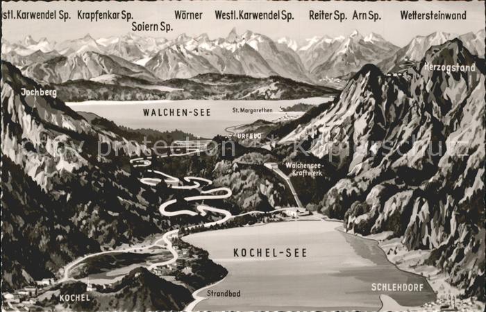Kochel See und Walchen-See Panoramakarte