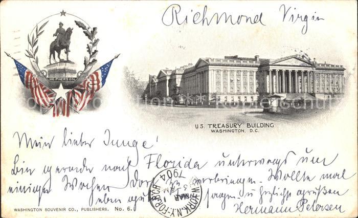 Washington DC Treasury Building Mc Pherson Monument Flag