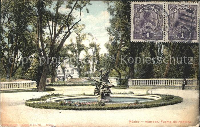 Alameda Mexico Fuente de Neptuno Stempel auf AK