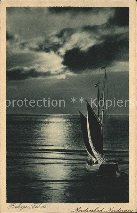 Norderney Nordseebad Segelboot Abendstimmung Kupfertiefdruck
