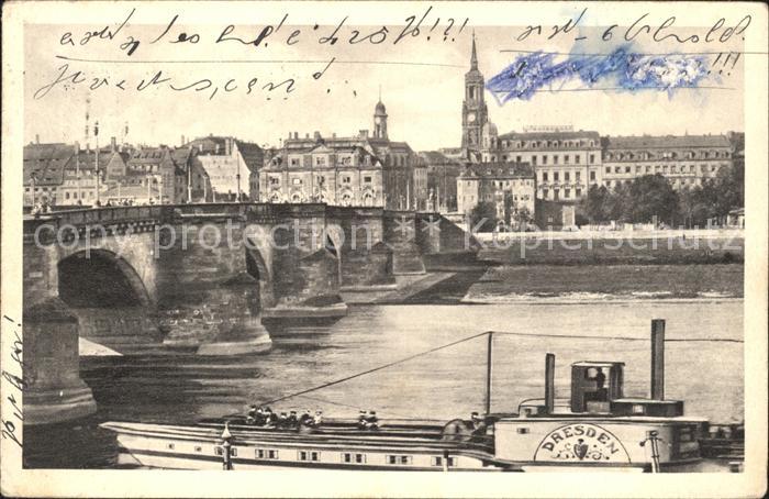 DRESDEN Elbe mit Augustusbruecke Dampfer