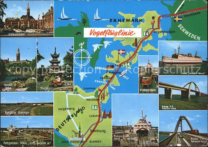 Fehmarn Landkarte mit Daememark Bruecke Faehrbahnhof Puttgarden