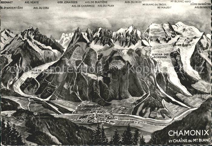 Chamonix et Chaine du Mont Blanc Panoramakarte