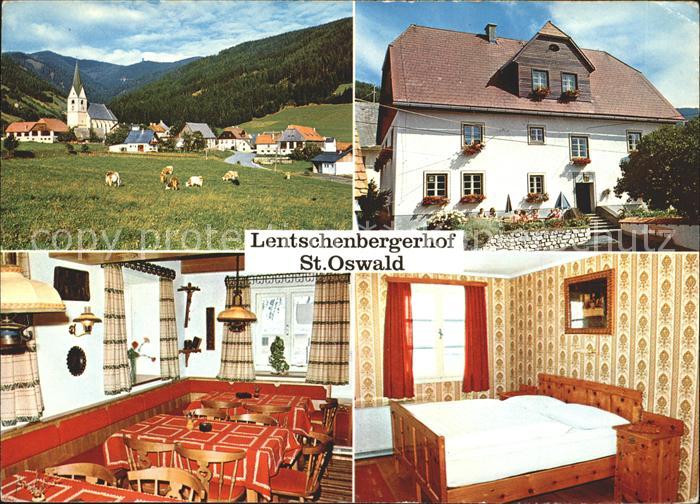 Sankt Oswald-Moederbrugg Pension Lentschenbergerhof Gastraum Ortsansicht mit Kir
