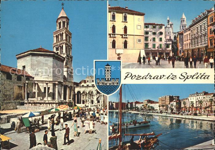 Split Spalato Teilansichten Hafenpartie Segelboot Wappen