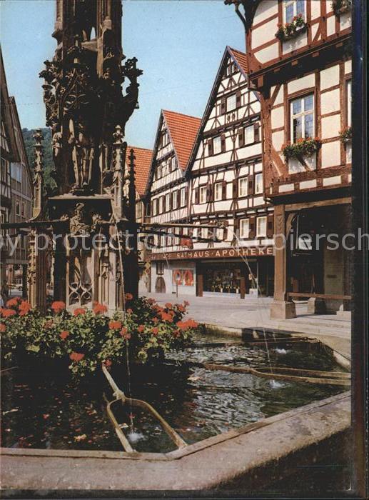 Urach Bad Marktbrunnen am Rathaus Fachwerkhaus