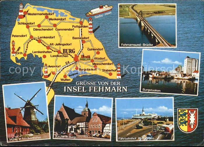 Fehmarn Inselkarte Burgstaaken Sundbruecke Muehle Burg Faehrbahnhof