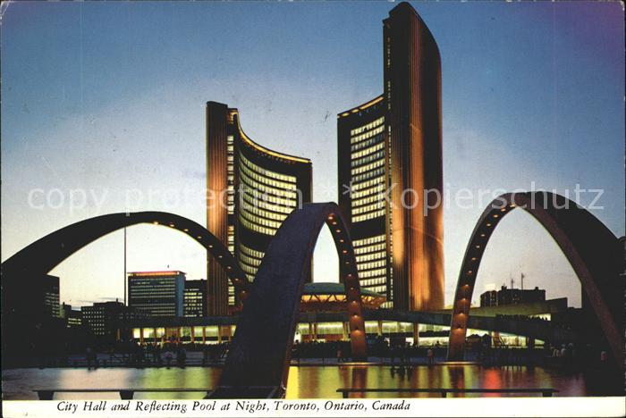 Ontario Canada City Hall Reflecting Pool Night Toronto