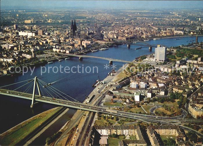 Koeln Rhein Fliegeraufnahme Rheinblick Dom Severinsbruecke Deutzer Bruecke Hohen