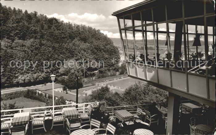 Bad Driburg Blick vom Cafe Falkenhoehe Schwimmbad