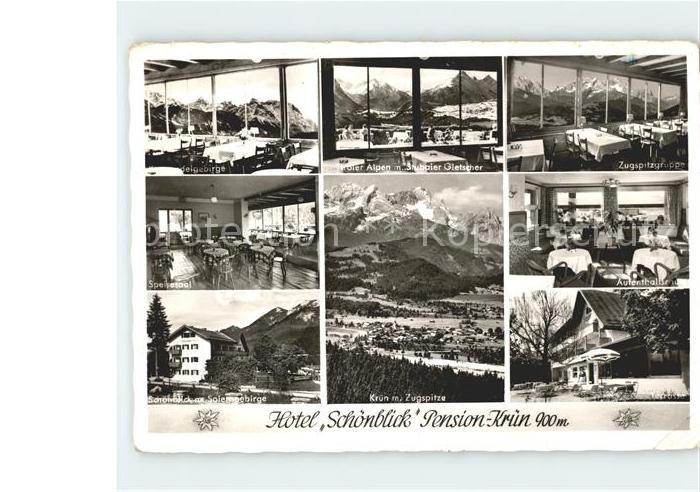Kruen Hotel Schoenblick Aufenthaltsraum Speisesaal Zugspitze