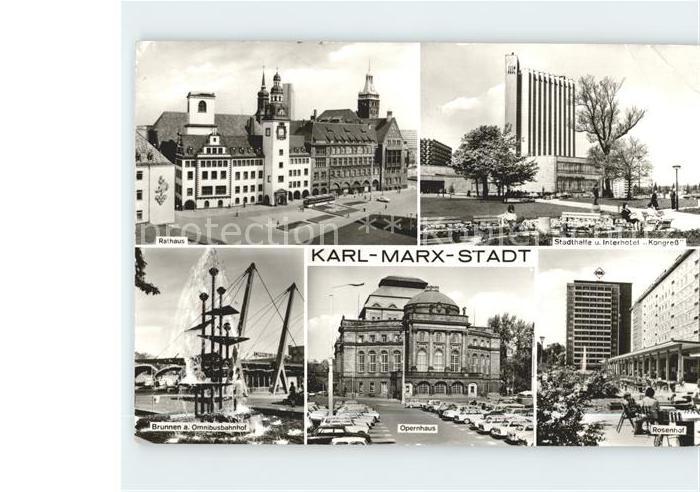 Karl-Marx-Stadt CHEMNITZ Rathaus Brunnen Omnibusbahnhof Opernhaus Rosenhof