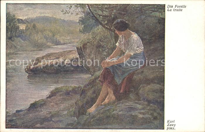 Verlag Wiener Kunst Nr. 1589 Karl Zewy Die Forelle