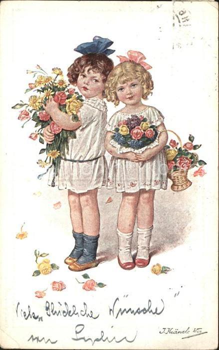 Kinder Child Enfants Blumen Kuenstlerkarte J. Kraenzle