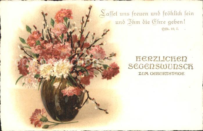 Geburtstag Nelken Weidenkaetzchen Litho