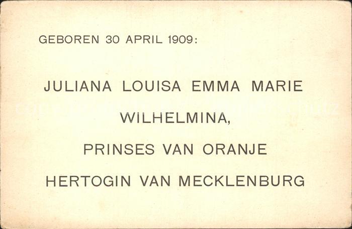 Adel Niederlande Geburt Prinzessin Juliana