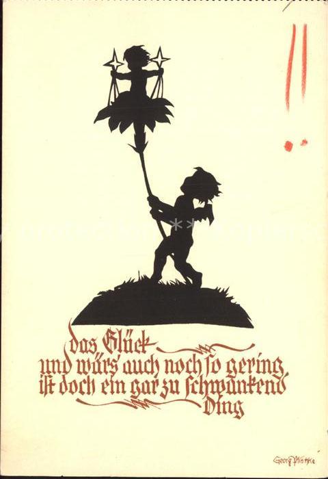 Scherenschnitt Schattenbildkarte Georg Plischke Engel Blume