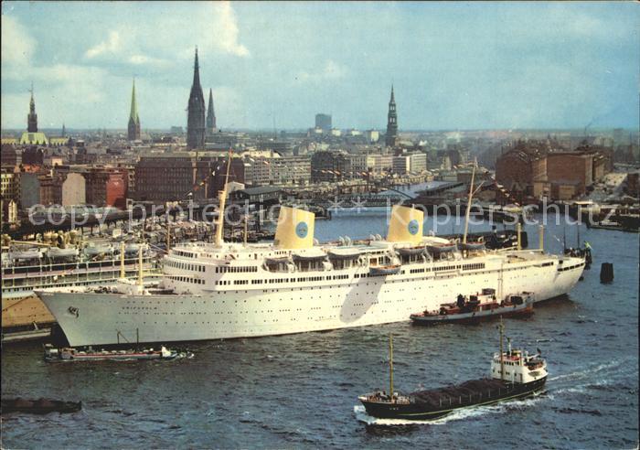 Dampfer Oceanliner Gripsholm Hamburg Hafen Stadtpanorama