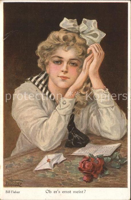 Kuenstlerkarte Bill Fisher Ob er's ernst meint Rose Brief Frau