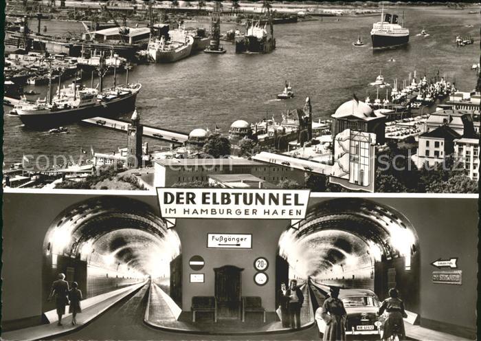 HAMBURG  CITY Hafenansicht mit Querschnitt und Innenansicht des Elbtunnels